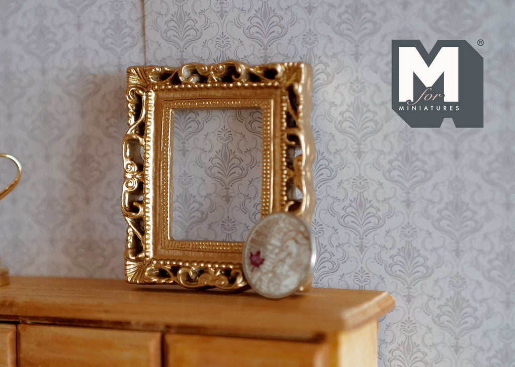 1:12 Scale Miniature Deep Carved Ornate Rectangular Picture Frame, 2-7/8 inch tall, DIY Dollhouse Supply (gold)