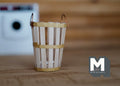 1:12 scale miniature wood slat bucket in cream with metal bands and wire handle, shown on a wood surface