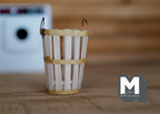 1:12 scale miniature wood slat bucket in cream with metal bands and wire handle, shown on a wood surface