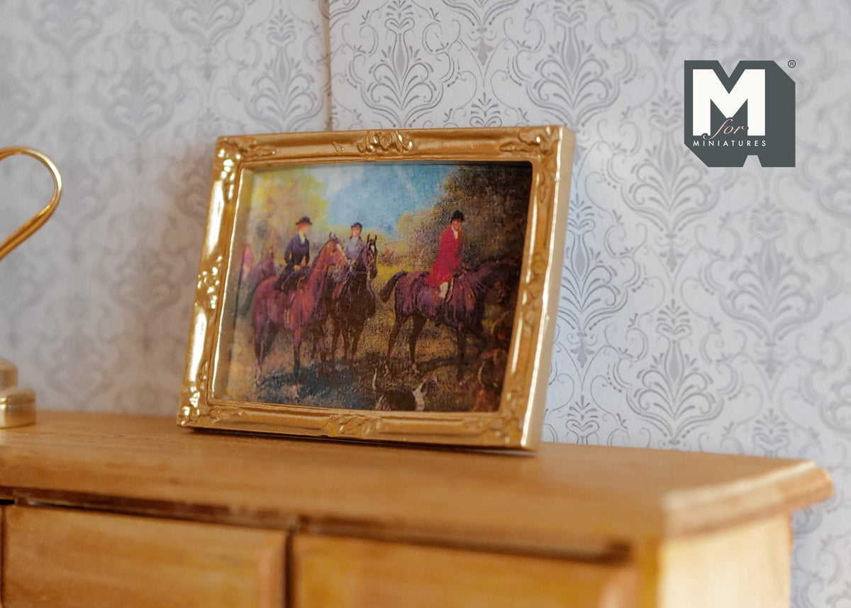 1:12 Scale Miniature Autumn Landscape Painting in Ornate Frame, 2-3/16 inch wide, DIY Dollhouse Supply (gold)