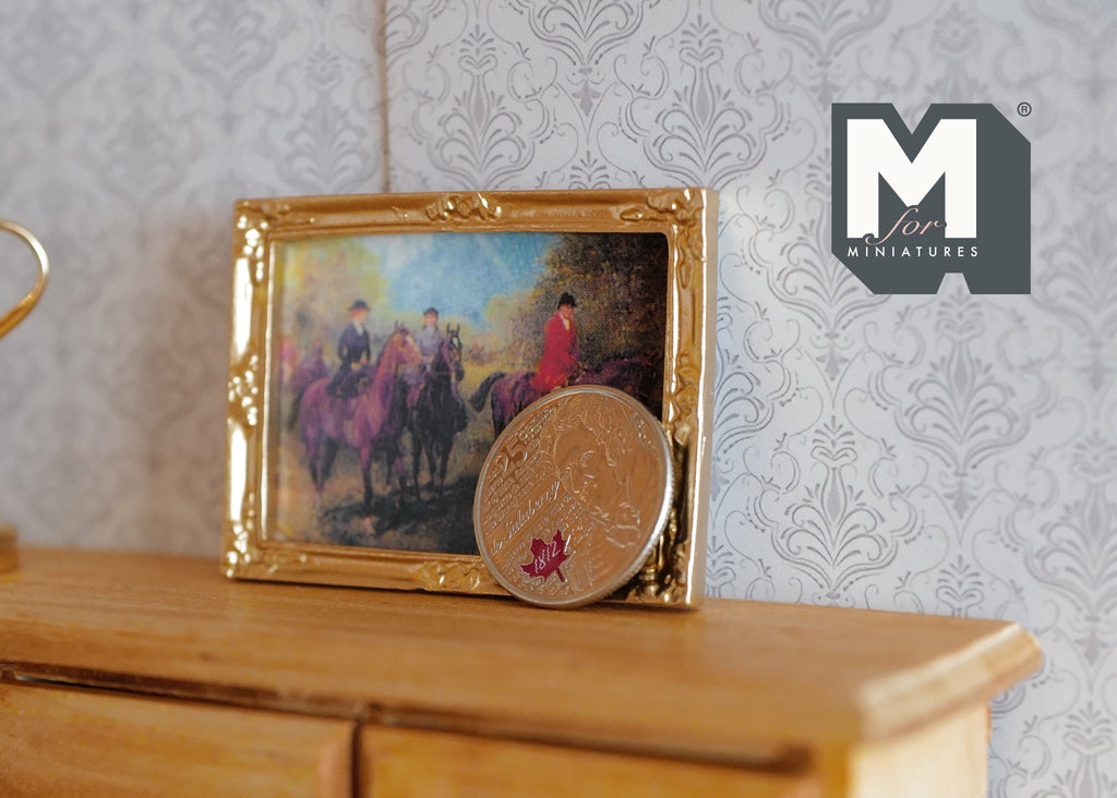 1:12 Scale Miniature Autumn Landscape Painting in Ornate Frame, 2-3/16 inch wide, DIY Dollhouse Supply (gold)