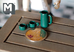 1:12 Scale Miniature Water Pot, Kettle, Cups and Mug Set, 5 Pieces, 11/16 inch tall, DIY Dollhouse Supply (dark green)