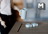 Dollhouse Supplies  miniature water tea pot with 2 cups kettle and coffee mug set (light blue)- A038