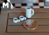 Dollhouse Supplies  miniature water tea pot with 2 cups kettle and coffee mug set (light blue)- A038
