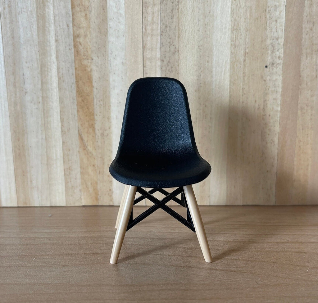 1:12 Scale Miniature Shell Chair Kit, Unassembled, Wood Look Legs and Cross Brace, 2-11/16 inch tall, DIY Dollhouse Supply (black)