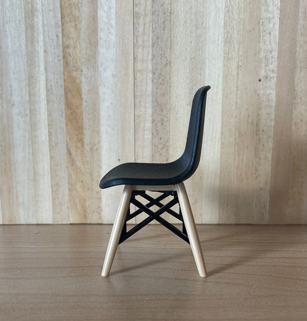 1:12 Scale Miniature Shell Chair Kit, Unassembled, Wood Look Legs and Cross Brace, 2-11/16 inch tall, DIY Dollhouse Supply (black)