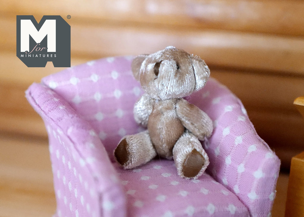 1:12 Scale Miniature Plush Teddy Bear, Jointed Arms and Legs, 2-3/8 inch tall, DIY Dollhouse Supply (velvet) (cream)