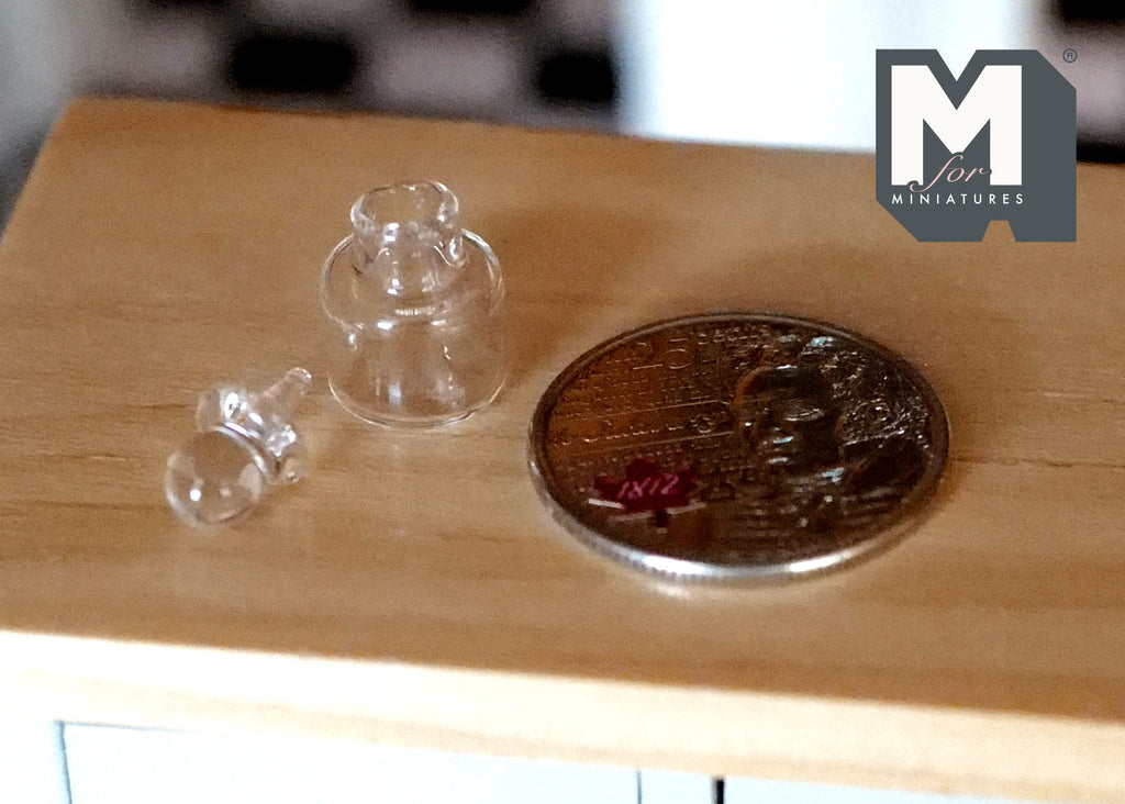 1:12 Scale Miniature Faceted Clear Glass Bottle with Stopper, 13/16 inch tall, DIY Dollhouse Supply (A11)
