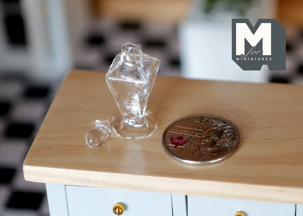 1:12 Scale Miniature Clear Glass Apothecary Jar with Lid, Footed, 1 inch tall, DIY Dollhouse Supply (A9)