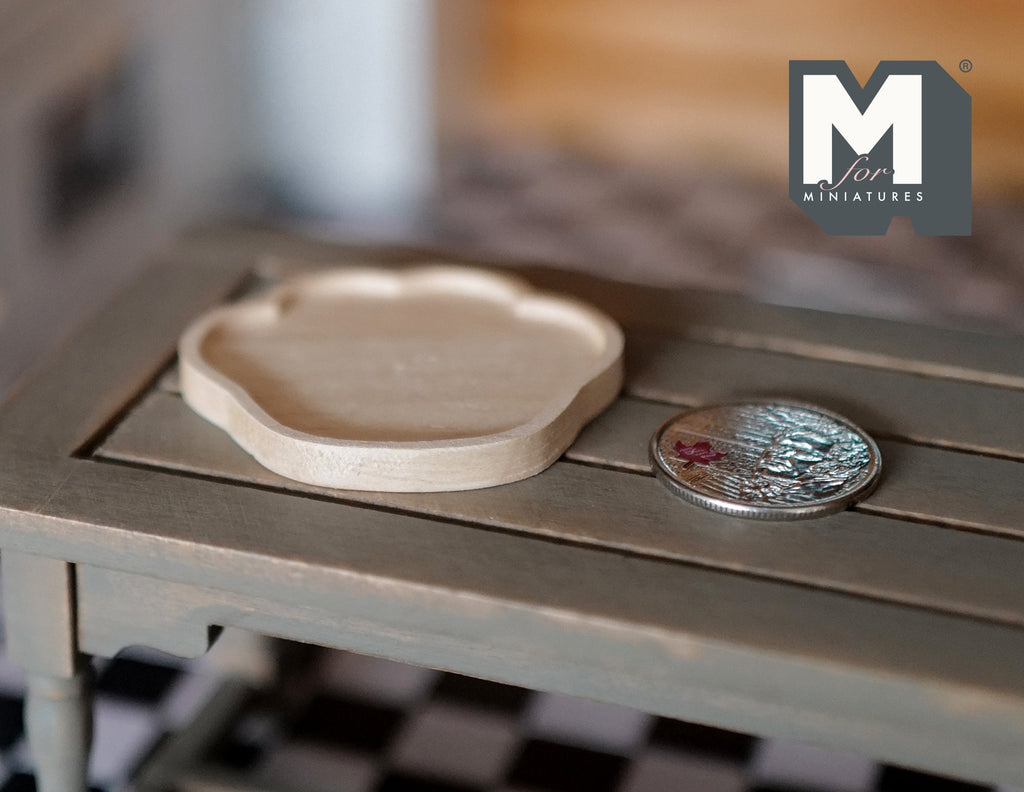 1:12 Scale Miniature Unpainted Wood Tray, Scalloped Rim, 1-3/4 inch wide, DIY Dollhouse Supply