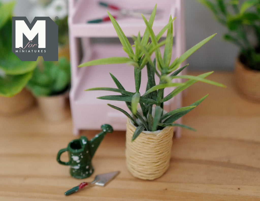 1:12 Scale Miniature Potted Plant in Woven Basket Pot, Tall Spiky Leaves, 2-15/16 inch tall, DIY Dollhouse Supply