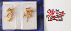1:12 scale miniature pillar taps with T bar handle in gold, set of 6, shown in a clear blister tray