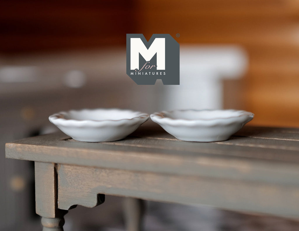 1:12 Scale Miniature Ceramic Shallow Bowls, Set of 2, 1-5/16 inch dia., DIY Dollhouse Supply (white)