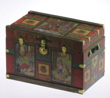 1:12 Scale Miniature Fairy Tale Print Lithographed Wood Trunk Kit, 2-3/4 inch wide, DIY Dollhouse Supply