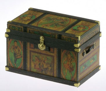 1:12 Scale Miniature Lithographed Wood Trunk Kit, 2-3/4 inch wide, DIY Dollhouse Supply
