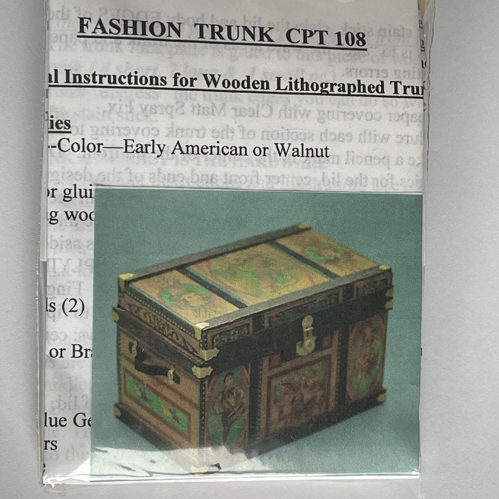 1:12 Scale Miniature Lithographed Wood Trunk Kit, 2-3/4 inch wide, DIY Dollhouse Supply