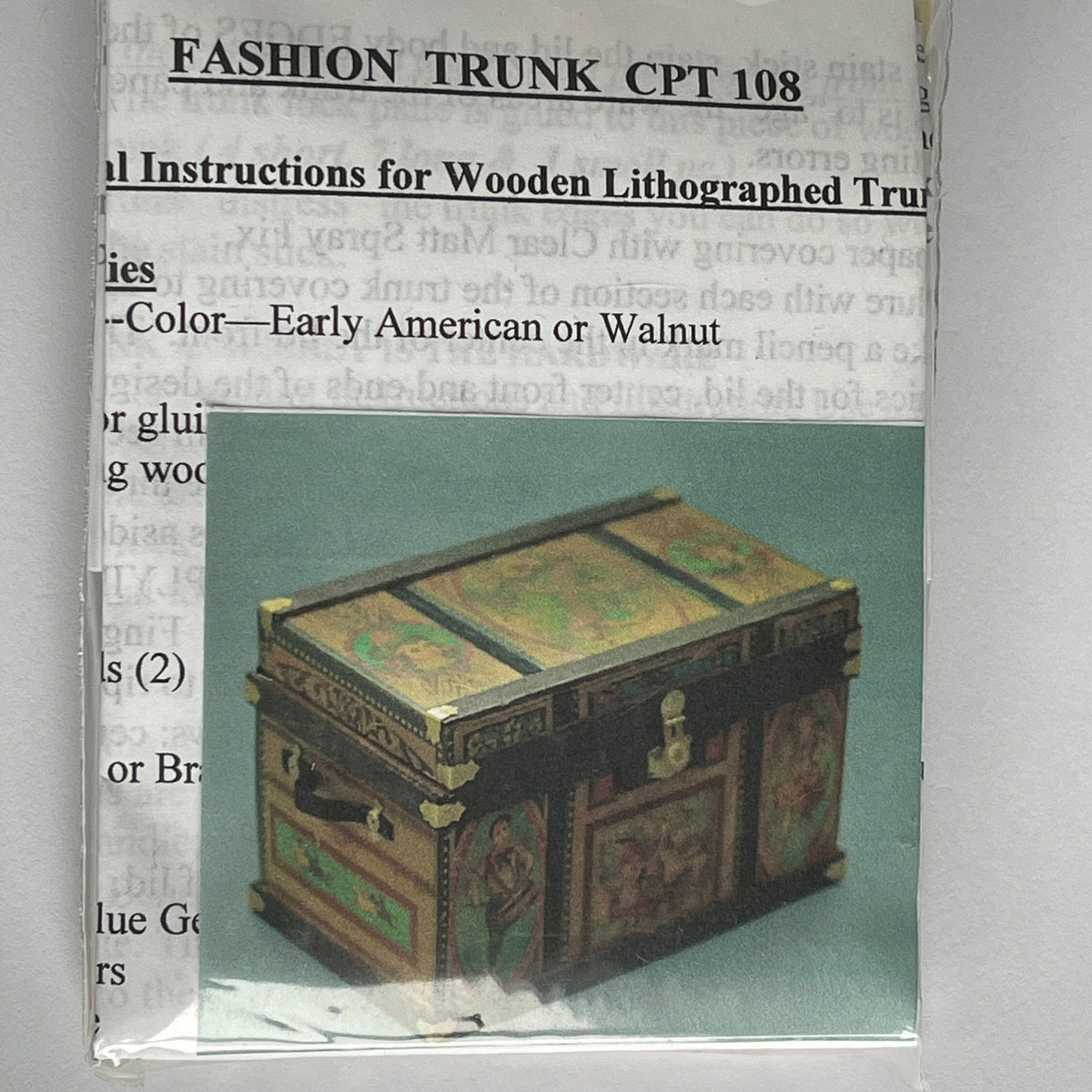 1:12 Scale Miniature Lithographed Wood Trunk Kit, 2-3/4 inch wide, DIY Dollhouse Supply