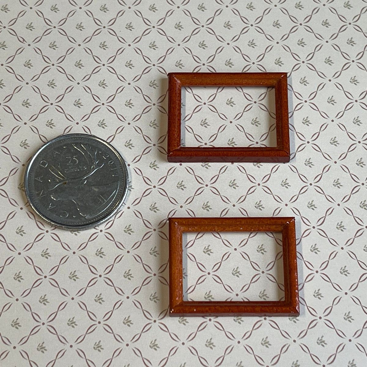 1:12 Scale Miniature Rectangular Picture Frames, Set of 2, 1-1/8 inch wide, DIY Dollhouse Supply (mahogany)