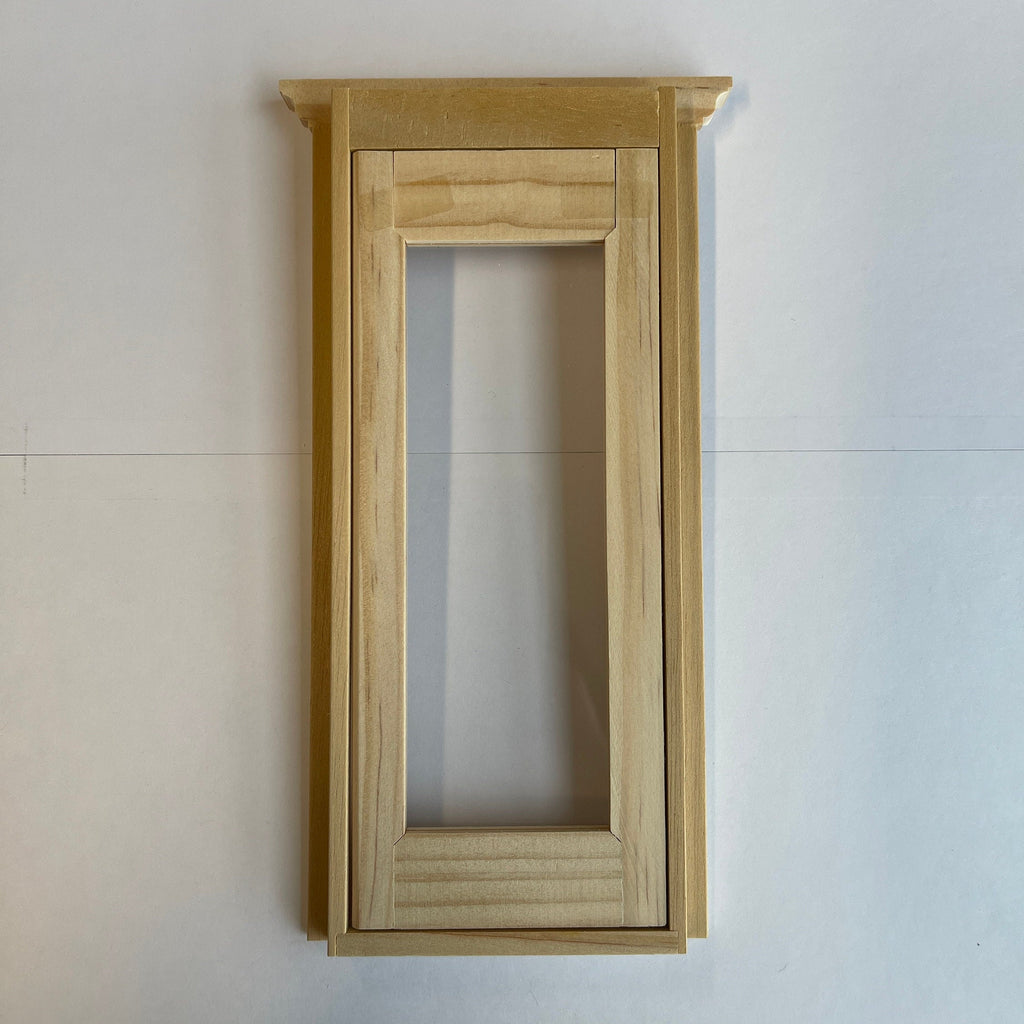 1:12 Scale Miniature Unfinished Dollhouse Victorian Glazed Exterior Door with Pediment, 7-11/16 inch high