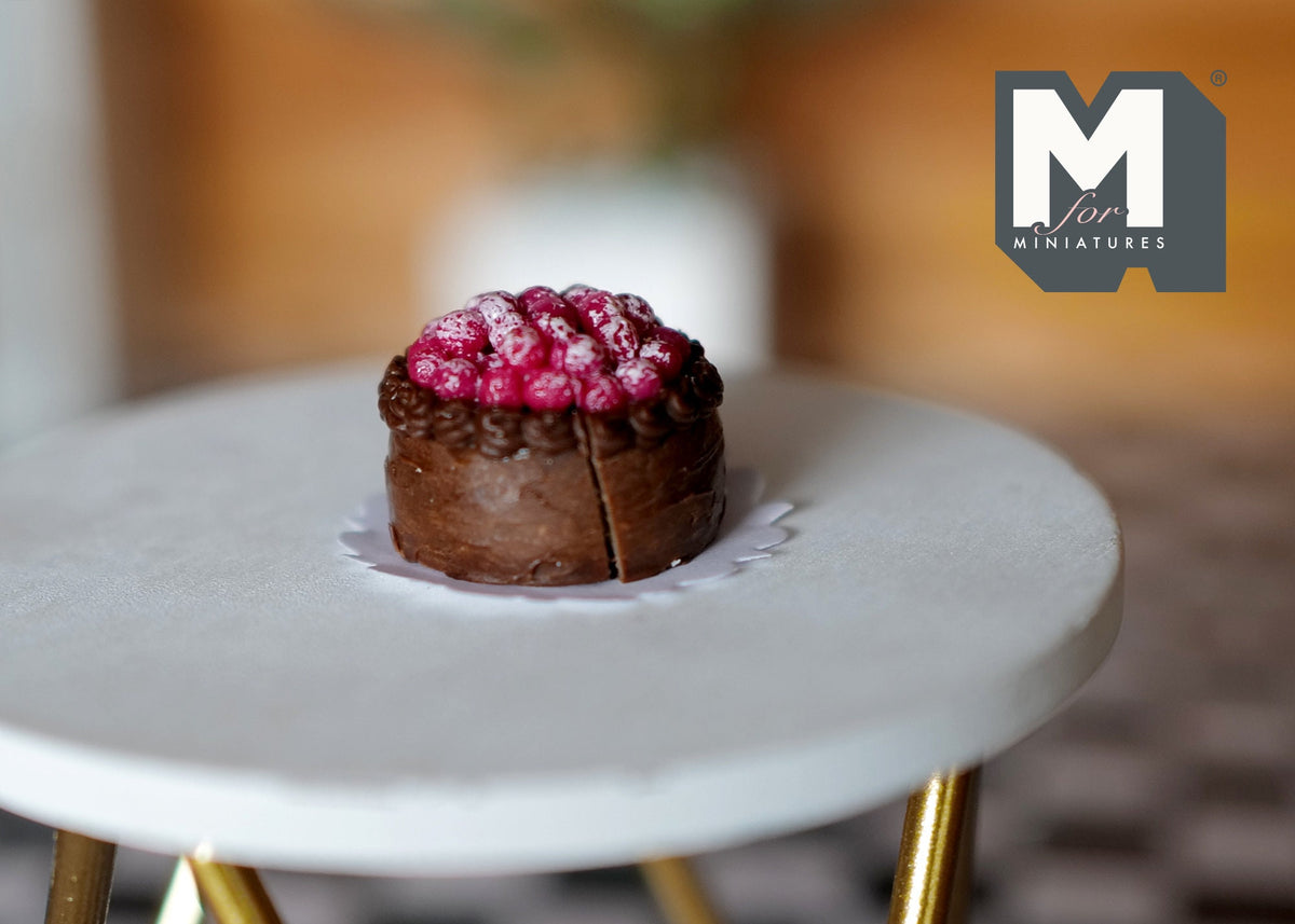 1:12 Scale Miniature Chocolate Cake with Berries, Slice Cut Out, 13/16 inch dia., DIY Dollhouse Supply