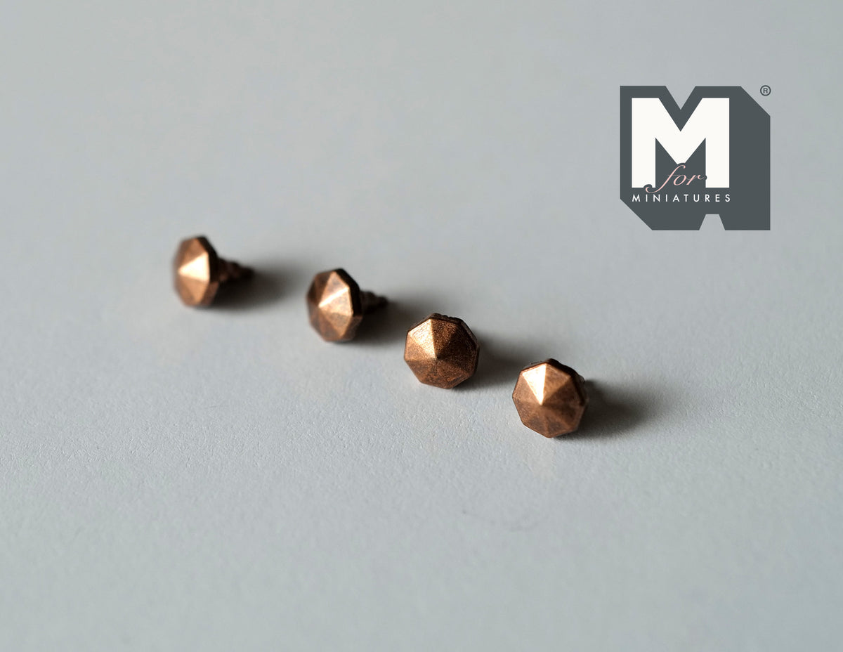 1:12 Scale Miniature Faceted Cabinet Knobs, Set of 4, 3/16 inch dia., DIY Dollhouse Supply (copper) (S)