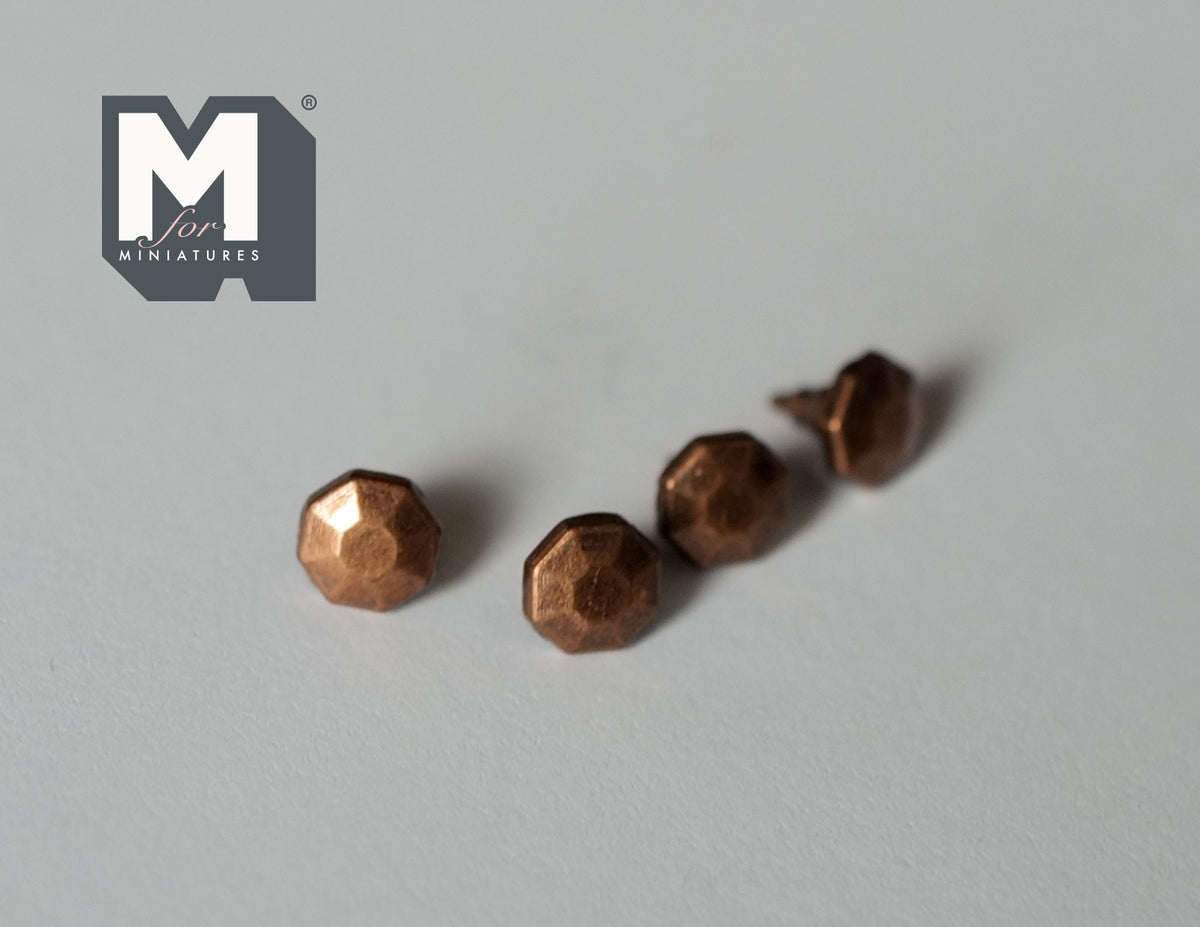 1:12 Scale Miniature Antique Bronze Faceted Cabinet Knobs, Set of 4, 3/16 inch dia., DIY Dollhouse Supply (X)