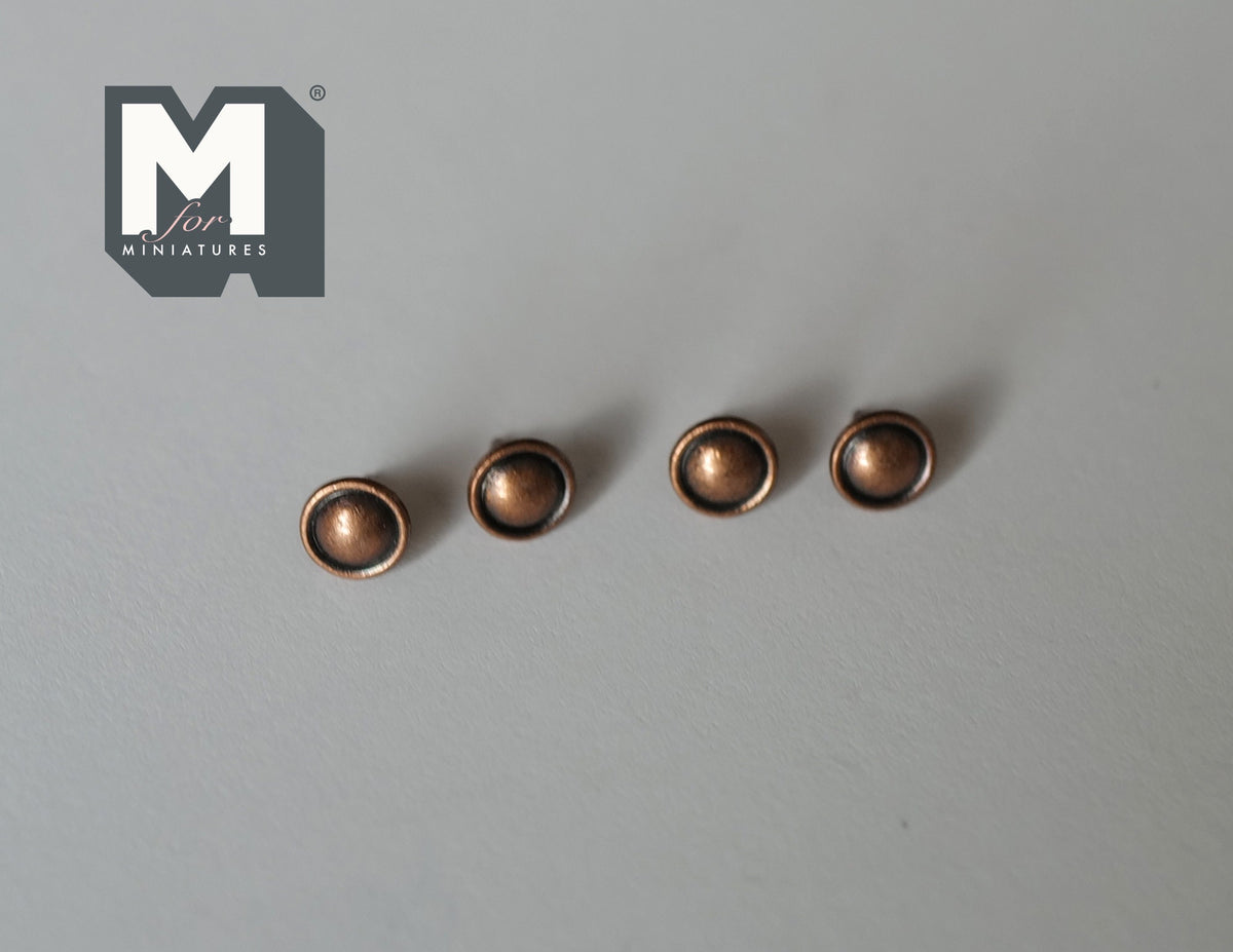 1:12 Scale Miniature Copper Recessed Dome Cabinet Knobs, Set of 4, 3/16 inch dia., DIY Dollhouse Supply (C)