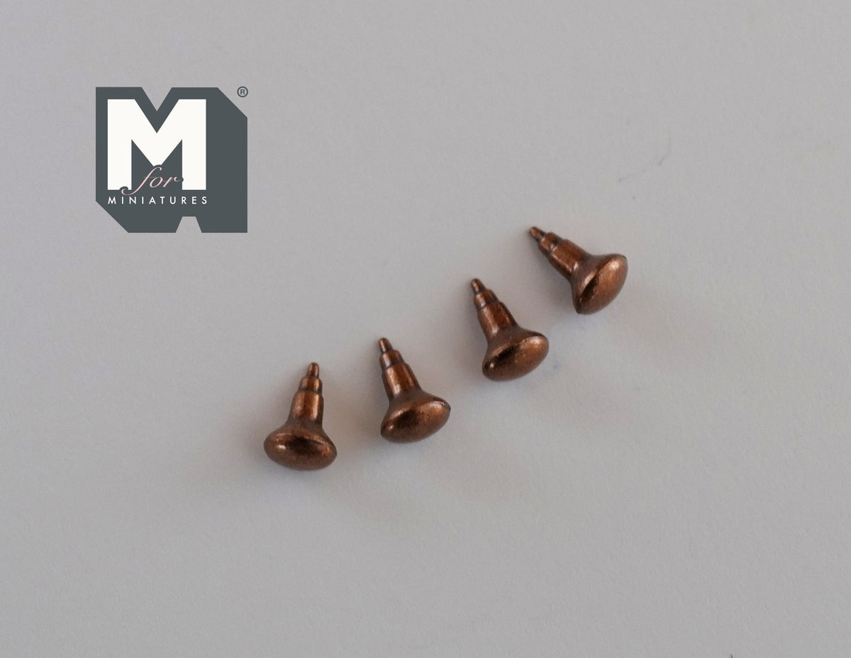 1:12 Scale Miniature Copper Domed Cabinet Knobs, Set of 4, 3/16 inch dia., DIY Dollhouse Supply (B)