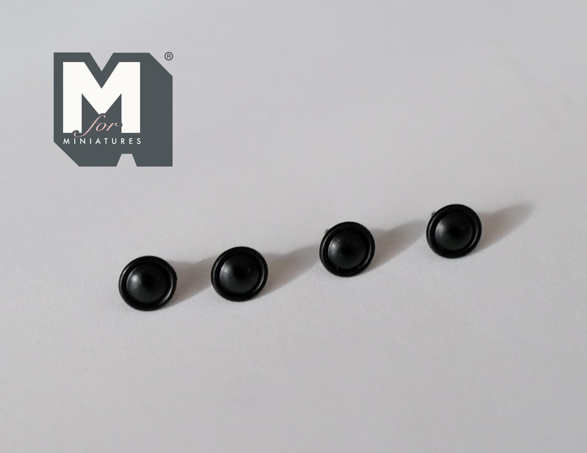 1:12 Scale Miniature Rimmed Dome Knobs, Set of 4, 3/16 inch dia., DIY Dollhouse Supply (matte black) (N)