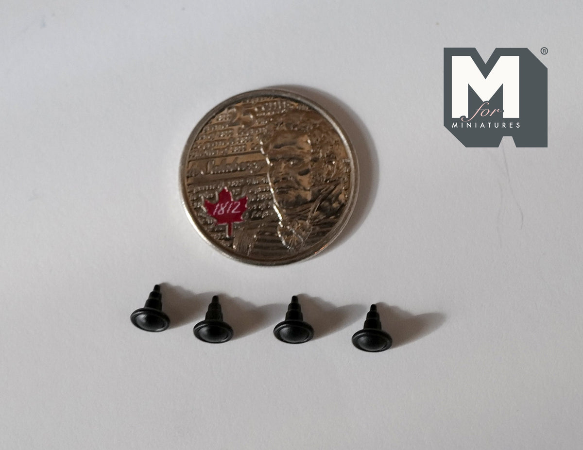 1:12 Scale Miniature Rimmed Dome Knobs, Set of 4, 3/16 inch dia., DIY Dollhouse Supply (matte black) (N)