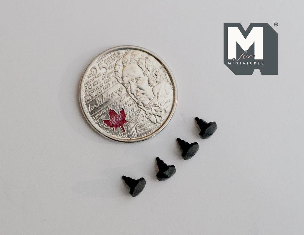 1:12 Scale Miniature Octagon Pyramid Knobs, Set of 4, 3/16 inch wide, DIY Dollhouse Supply (matte black) (E)