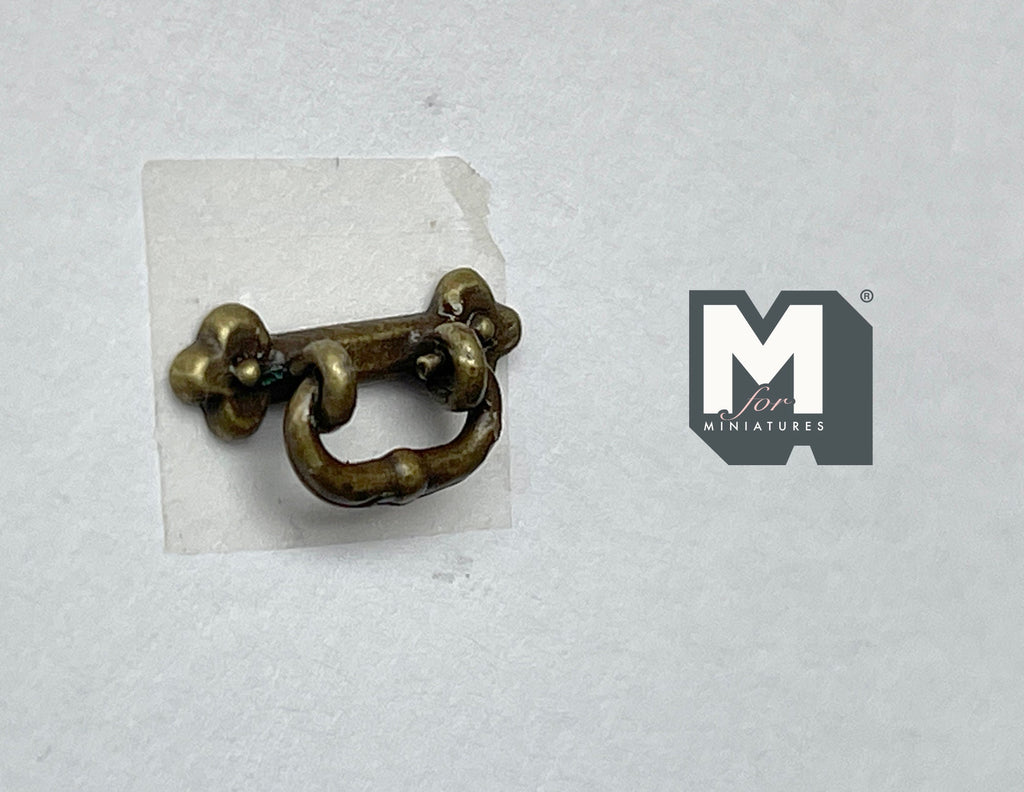1:12 Scale Miniature Bail Drawer Pull with Clover Backplate, 9/16 inch wide, DIY Dollhouse Supply (antique brass)