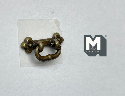 1:12 Scale Miniature Bail Drawer Pull with Clover Backplate, 9/16 inch wide, DIY Dollhouse Supply (antique brass)