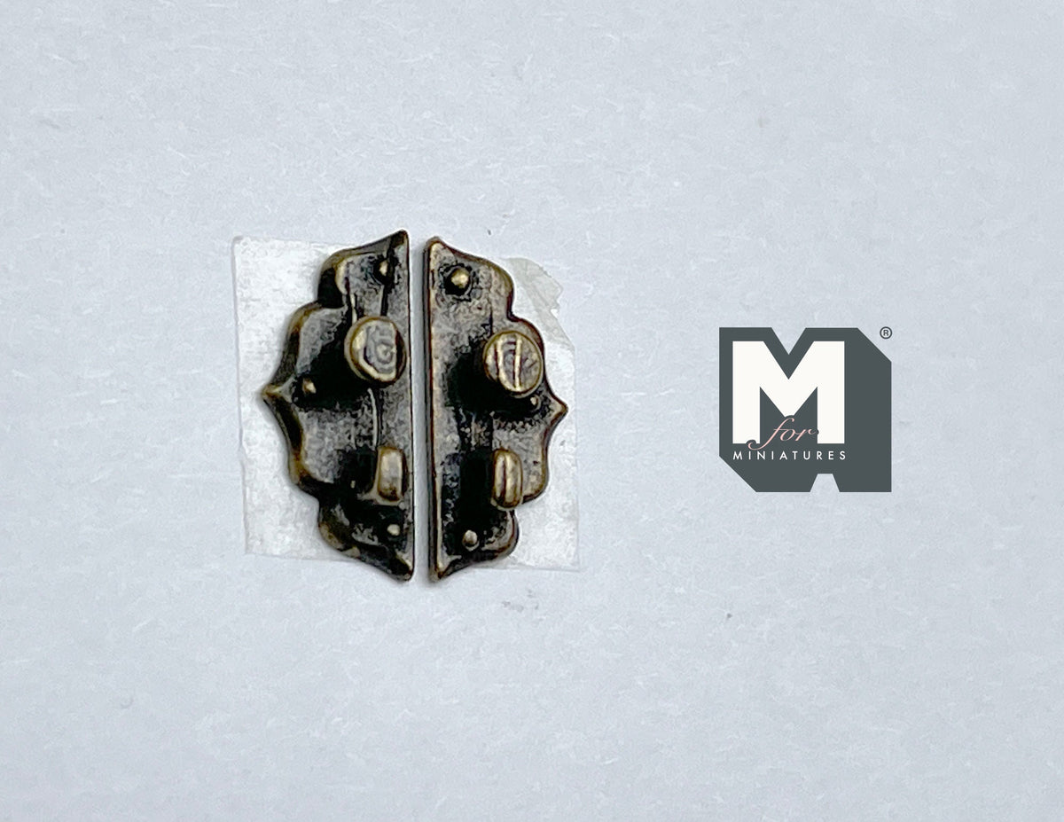 1:12 Scale Miniature Antique Brass Dollhouse Cabinet Door Plates, Left and Right Pair 9/16 inch tall