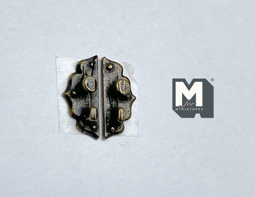 1:12 Scale Miniature Antique Brass Dollhouse Cabinet Door Plates, Left and Right Pair 9/16 inch tall