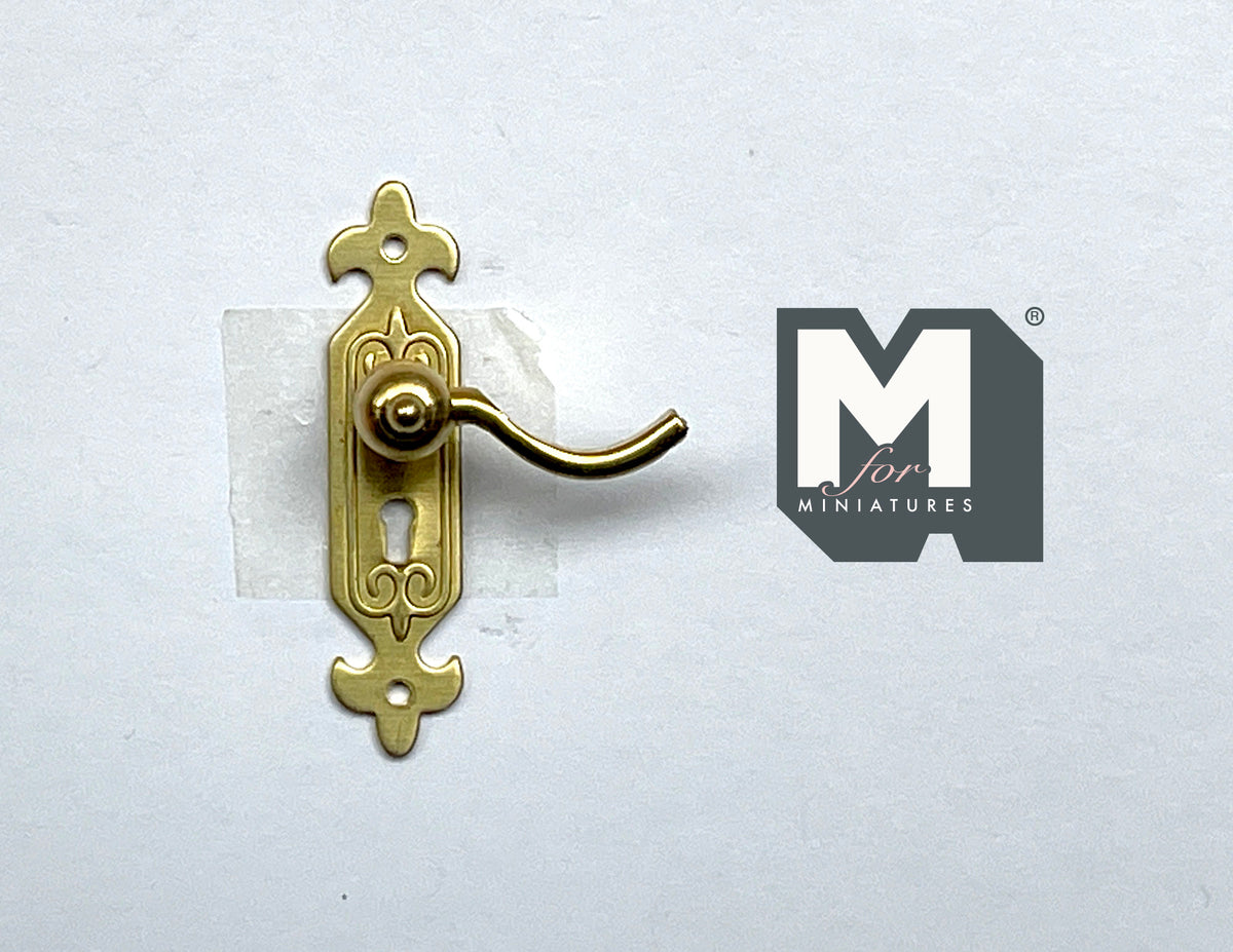 1:12 Scale Miniature Polished Brass Dollhouse Door Lever, 1 inch tall