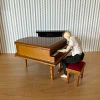 1:12 Dollhouse Miniature Grand Piano with Bench , Music Stand, Pedals , Lid and Lip Prop , Miniature Piano