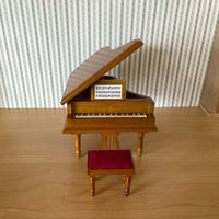 1:12 Dollhouse Miniature Grand Piano with Bench , Music Stand, Pedals , Lid and Lip Prop , Miniature Piano