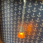 1:12 Scale Miniature Brass Chain Drop Pendant Light, Amber Glass Shade, 12V with Plug, 4-1/8 inch tall, DIY Dollhouse Supply