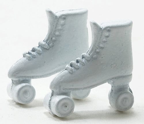 1:12 Scale Miniature Metal Roller Skates, 1 Pair, 9/16 inch long, DIY Dollhouse Supply (white)