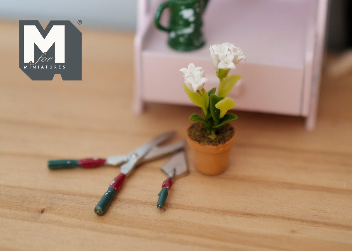1:12 Scale Miniature Potted White Flowers, Terracotta Pot, 1-1/2 inch tall, DIY Dollhouse Supply