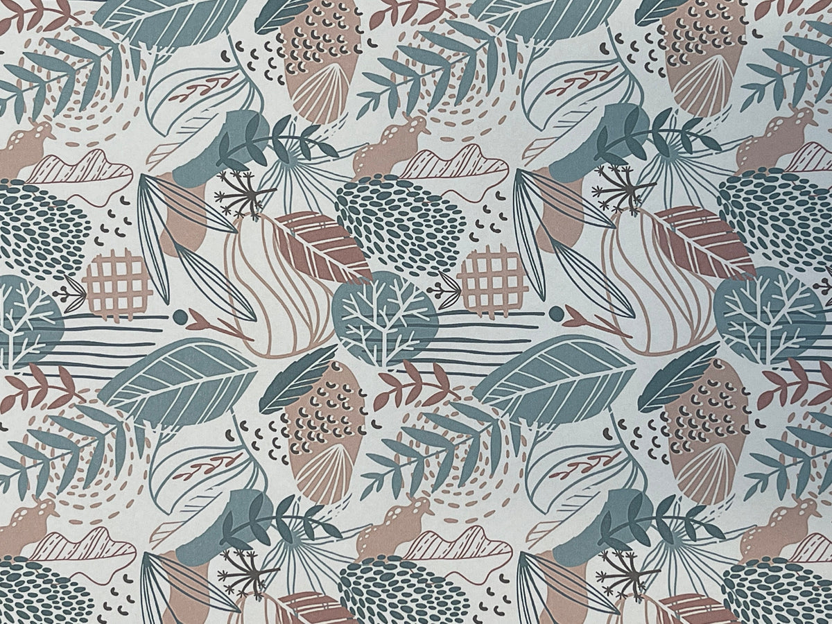 1:12 Scale Miniature Tree Vines and Leaves Peel and Stick Wallpaper, 8-3/8 x 11-3/4 inch, DIY Dollhouse Supply (teal and rust)