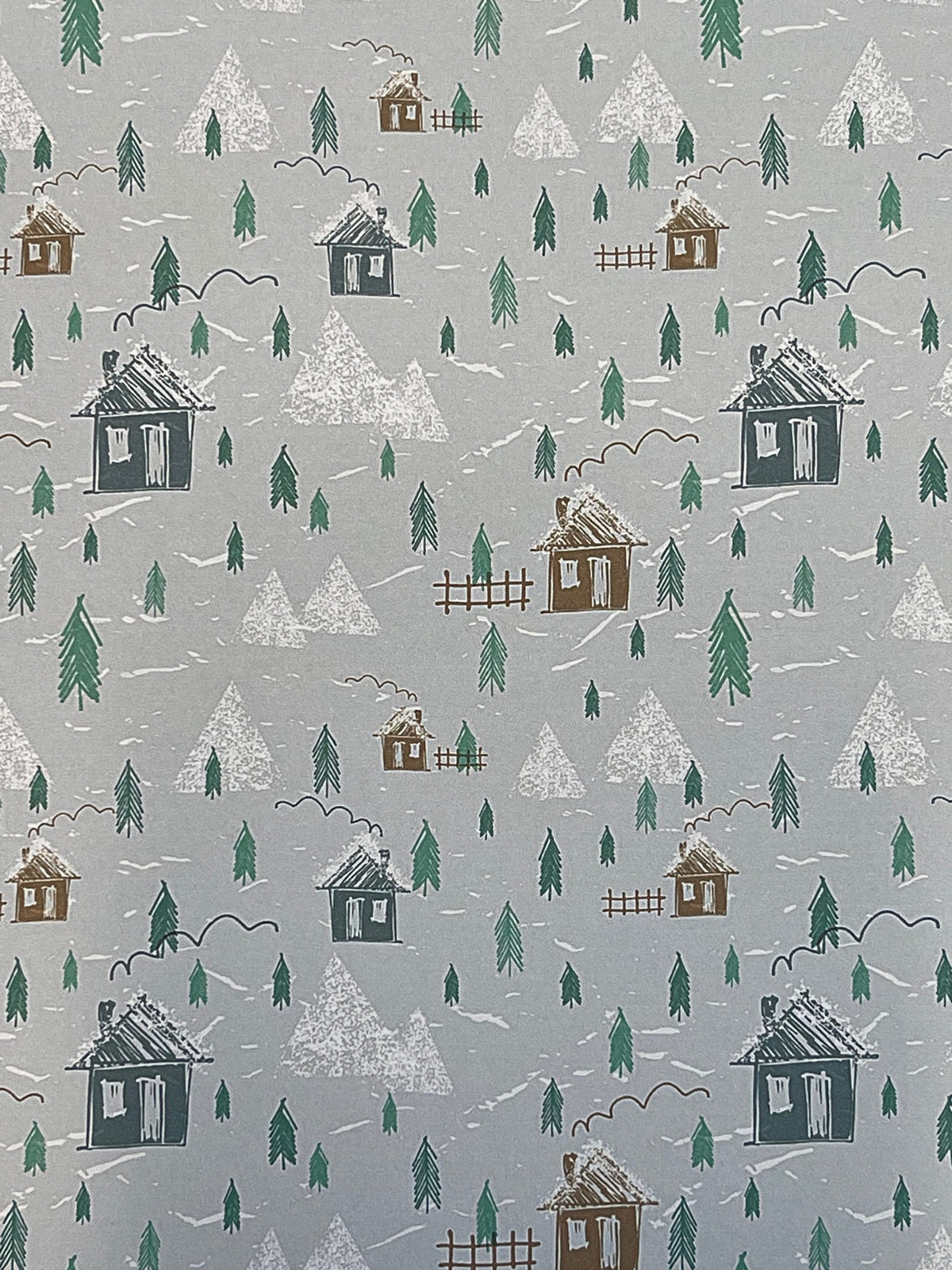 1:12 Scale Miniature Winter Village Peel and Stick Wallpaper, Houses and Pine Trees, 8-3/8 x 11-3/4 inch, DIY Dollhouse Supply