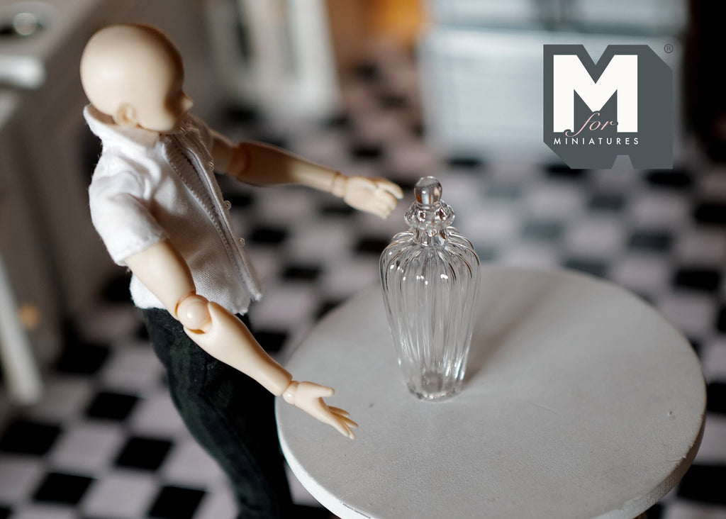 1:12 Scale Miniature Clear Glass Bottle with Stopper, 1-11/16 inch tall, DIY Dollhouse Supply (A4)