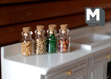 1:12 Dollhouse Supplies miniature glass kitchen spice seasoning container bottle set of 4 with corks and ingredients - E091