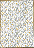 1:12 scale miniature botanical sprig peel and stick wallpaper in white with yellow blooms and gray leaves, full sheet