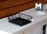 Dollhouse Supplies Miniature Dish Drainer with Mat 1:12 Scale Metal Dish Rack (black) - F061