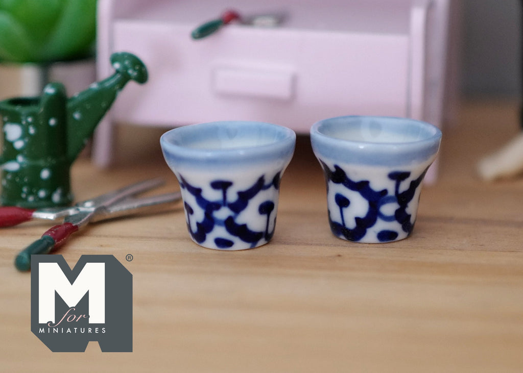 1:12 Dollhouse Miniature Ceramic Round flower pot set  of 2 - B080