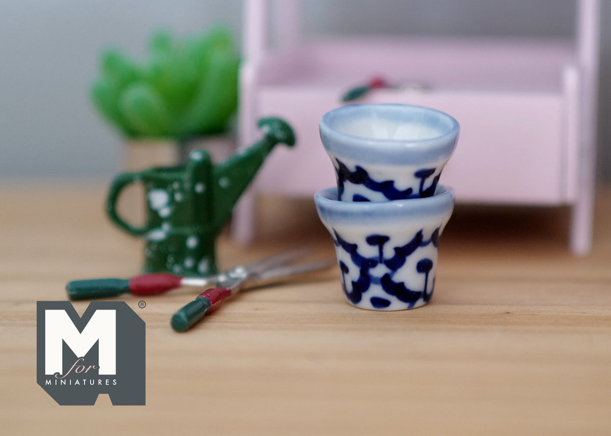 1:12 Dollhouse Miniature Ceramic Round flower pot set  of 2 - B080