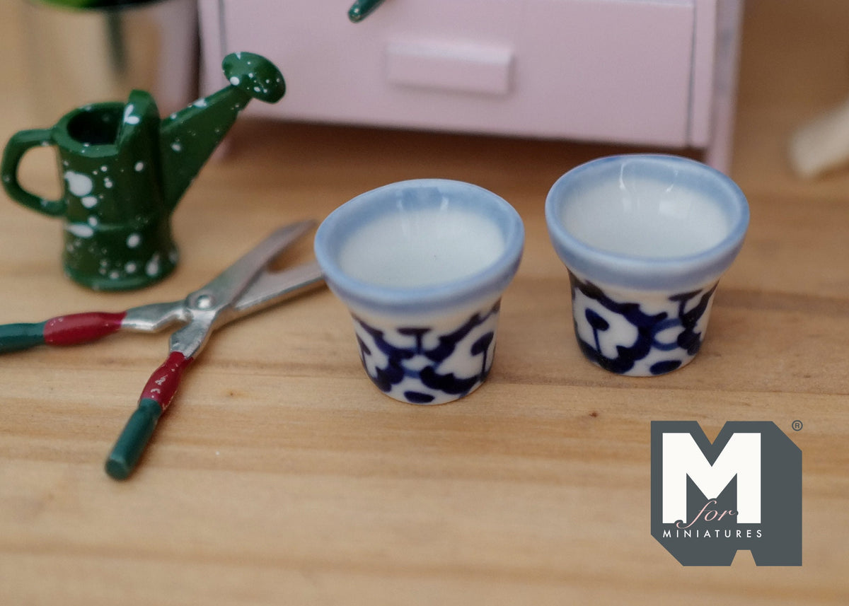 1:12 Dollhouse Miniature Ceramic Round flower pot set  of 2 - B080